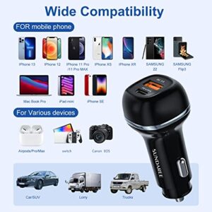 USB C Car Charger Adapter,SUNDAREE 51W Car Charger Fast Charging, PD PPS QC3.0 Fast USB Car Charger Adapter Compatible with iPhone 14 13 12 Pro Max XS, Samsung S22/21/10, Note20/10