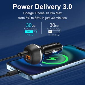 USB C Car Charger Adapter,SUNDAREE 51W Car Charger Fast Charging, PD PPS QC3.0 Fast USB Car Charger Adapter Compatible with iPhone 14 13 12 Pro Max XS, Samsung S22/21/10, Note20/10