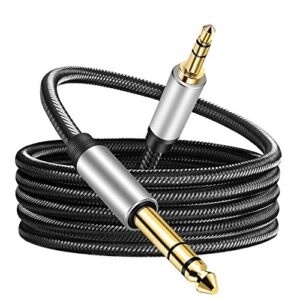 3.5 mm to 6.35 mm audio cable 10ft, gold-plated terminal silver color zinc alloy housing 3.5mm 1/8″ male trs to 6.35mm 1/4″ male trs nylon braided stereo audio cable for cellphone, amplifiers(10ft/3m)