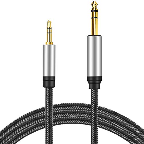 3.5 mm to 6.35 mm Audio Cable 10Ft, Gold-Plated Terminal Silver Color Zinc Alloy Housing 3.5mm 1/8" Male TRS to 6.35mm 1/4" Male TRS Nylon Braided Stereo Audio Cable for CellPhone, Amplifiers(10Ft/3M)