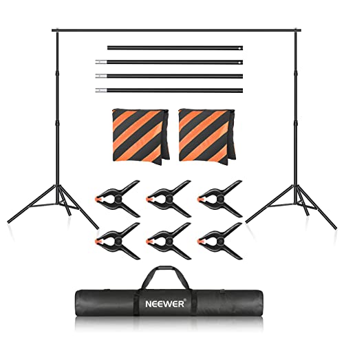 NEEWER Backdrop Stand 10ft x 7ft, Adjustable Photo Studio Backdrop Support System for Wedding Parties Background Portrait Photography with 4 Crossbars, 6 Clamps, 2 Orange Sandbags and Carrying Bag