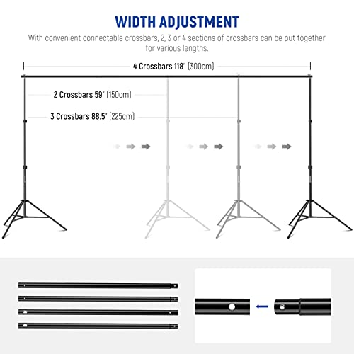 NEEWER Backdrop Stand 10ft x 7ft, Adjustable Photo Studio Backdrop Support System for Wedding Parties Background Portrait Photography with 4 Crossbars, 6 Clamps, 2 Orange Sandbags and Carrying Bag