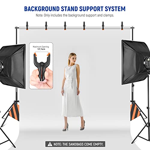 NEEWER Backdrop Stand 10ft x 7ft, Adjustable Photo Studio Backdrop Support System for Wedding Parties Background Portrait Photography with 4 Crossbars, 6 Clamps, 2 Orange Sandbags and Carrying Bag