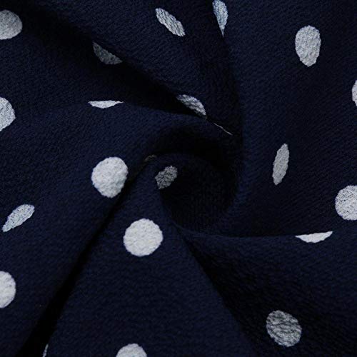 XIMIN Women's Fashion Casual Short Sleeve V-Neck Low Cut Printed Polka Dot Dress Beach Maxi Dress (Navy, Size:L)