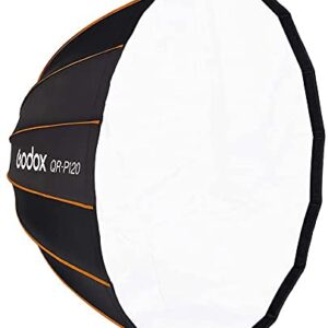 Godox QR-P120 47 Inch Parabolic Softbox Bowens Mount, Quick-Setup Quick-Folding, with Front & Inner Diffuser and Carrying Bag for Godox SL60W VL150 UL150 SL150II SZ150 and Other Bowen Mount Lights…