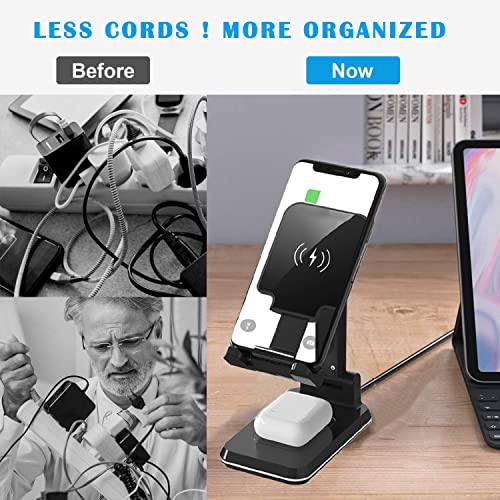 HINIDESPE Dual Wireless Charger Stand, 2 in 1 Charging Angle Height Adjustable Cell Phone Desk Holder Dock for iPhone 12/11/Xs/Max/X/8/8P AirPods, Samsung S10/S9/S8/Note10, black
