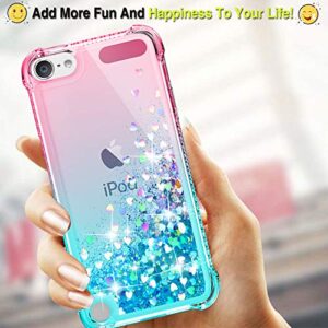 iPod Touch 7 Case, iPod Touch 6/Touch 5 Case with HD Screen Protector for Girls Women, Gritup Cute Clear Gradient Glitter Liquid TPU Slim Phone Case for Apple iPod Touch 7th/ 6th/ 5th Pink/Teal