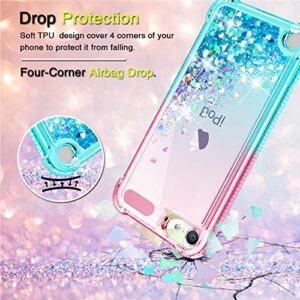 iPod Touch 7 Case, iPod Touch 6/Touch 5 Case with HD Screen Protector for Girls Women, Gritup Cute Clear Gradient Glitter Liquid TPU Slim Phone Case for Apple iPod Touch 7th/ 6th/ 5th Pink/Teal