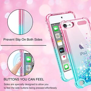 iPod Touch 7 Case, iPod Touch 6/Touch 5 Case with HD Screen Protector for Girls Women, Gritup Cute Clear Gradient Glitter Liquid TPU Slim Phone Case for Apple iPod Touch 7th/ 6th/ 5th Pink/Teal