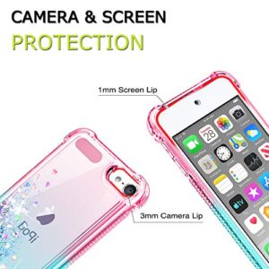 iPod Touch 7 Case, iPod Touch 6/Touch 5 Case with HD Screen Protector for Girls Women, Gritup Cute Clear Gradient Glitter Liquid TPU Slim Phone Case for Apple iPod Touch 7th/ 6th/ 5th Pink/Teal