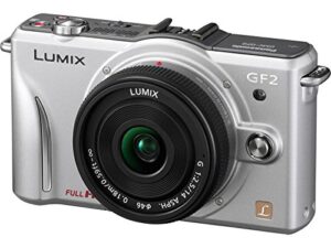 panasonic lumix dmc-gf2 12 mp micro four-thirds mirrorless digital camera with 3.0-inch touch-screen lcd and 14mm f/2.5 g aspherical lens (silver)
