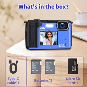 1080P 24MP Vlogging Camera,Digital Camera with 2.8'' Selfie Dual Screens,Video Camera with 16X Digital Zoom(Blue)