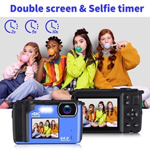 1080P 24MP Vlogging Camera,Digital Camera with 2.8'' Selfie Dual Screens,Video Camera with 16X Digital Zoom(Blue)