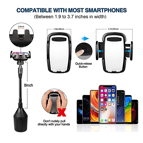 Cup Phone Holder for Car, Car Cup Holder Phone Mount, Universal Adjustable Gooseneck Cup Holder Cradle Car Mount for iPhone Samsung Google Huawei Xiaomi LG Other Smartphones