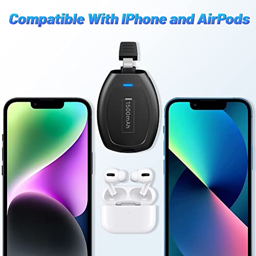 Mini Keychain Portable Charger for iPhone, Upgraded 1500mAh Power Emergency Pod, Wireless Keychain Phone Charger Emergency Power Quick Small External Mobile Battery Pack