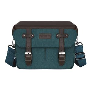 mosiso camera case crossbody shoulder messenger bag, dslr/slr/mirrorless photography vintage pu leather flap gadget bag with rain cover compatible with canon/nikon/sony camera and lens, teal green
