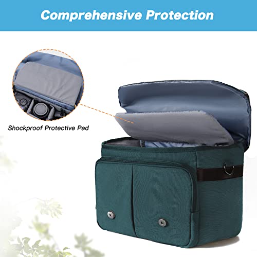 MOSISO Camera Case Crossbody Shoulder Messenger Bag, DSLR/SLR/Mirrorless Photography Vintage PU Leather Flap Gadget Bag with Rain Cover Compatible with Canon/Nikon/Sony Camera and Lens, Teal Green