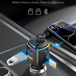 Nulaxy Bluetooth FM Transmitter for Car, 7 Color LED Backlit Bluetooth Car Adapter with QC3.0 Charging, USB Flash Drive, microSD Card, Handsfree Car Kit (B- Black)