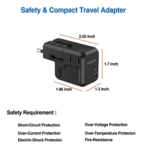 hyleton Universal Travel Adapter,20W USB C Charger Fast Charging PD QC 3.0 Port,European Travel Plug Adapter with 2 USA Socket,Includes Type A,C,G,I International Power Plug for US EU UK AUS (Black)