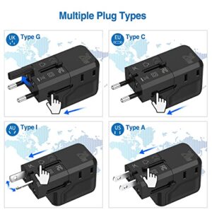 hyleton Universal Travel Adapter,20W USB C Charger Fast Charging PD QC 3.0 Port,European Travel Plug Adapter with 2 USA Socket,Includes Type A,C,G,I International Power Plug for US EU UK AUS (Black)