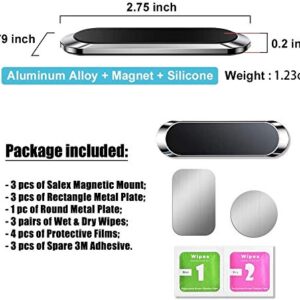 SALEX Black Magnetic Mounts 3 Pack. Flat Cell Phone Holder for Car Dashboard, Wall, Fridge. Stick on Universal Kit Compatible with GPS, Tablets, Smartphones, Knives, Keys, Spoons, Forks.