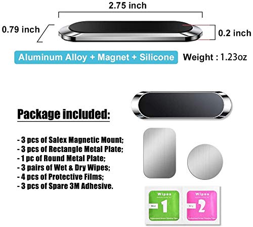 SALEX Black Magnetic Mounts 3 Pack. Flat Cell Phone Holder for Car Dashboard, Wall, Fridge. Stick on Universal Kit Compatible with GPS, Tablets, Smartphones, Knives, Keys, Spoons, Forks.