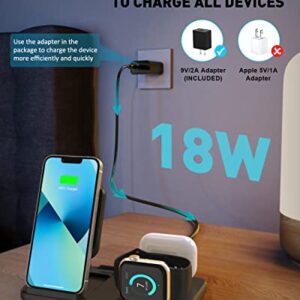 3 in 1 Charging Station for Apple Multiple Devices, Foldable Wireless Charger Portable Travel Charging Dock Charger Stand Compatible with iPhone Airpods Apple Watch with Adapter