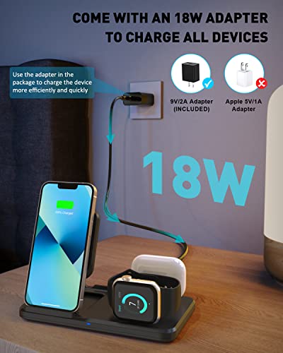 3 in 1 Charging Station for Apple Multiple Devices, Foldable Wireless Charger Portable Travel Charging Dock Charger Stand Compatible with iPhone Airpods Apple Watch with Adapter