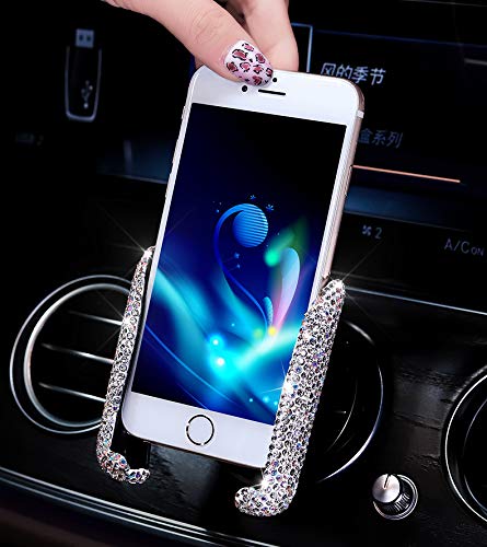 Bestbling Luxury Fashionable Convenient Bling Rhinestone Crystal Car Dash Air Vent Slip-On Adjustable Phone Holder for Easy View GPS Screen (Silver M Holder)