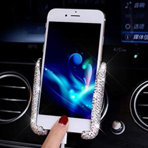 Bestbling Luxury Fashionable Convenient Bling Rhinestone Crystal Car Dash Air Vent Slip-On Adjustable Phone Holder for Easy View GPS Screen (Silver M Holder)