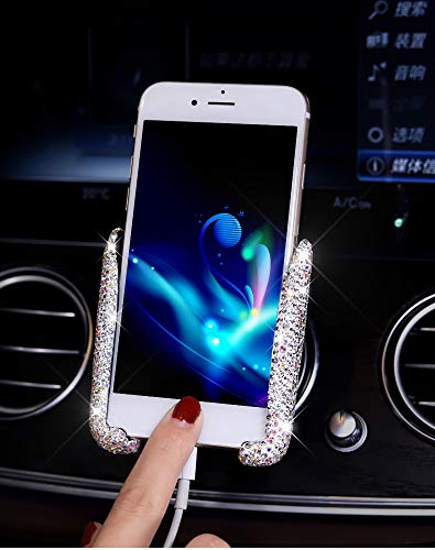 Bestbling Luxury Fashionable Convenient Bling Rhinestone Crystal Car Dash Air Vent Slip-On Adjustable Phone Holder for Easy View GPS Screen (Silver M Holder)