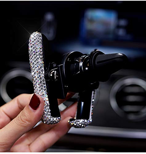 Bestbling Luxury Fashionable Convenient Bling Rhinestone Crystal Car Dash Air Vent Slip-On Adjustable Phone Holder for Easy View GPS Screen (Silver M Holder)