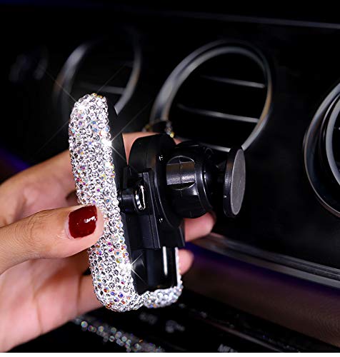 Bestbling Luxury Fashionable Convenient Bling Rhinestone Crystal Car Dash Air Vent Slip-On Adjustable Phone Holder for Easy View GPS Screen (Silver M Holder)