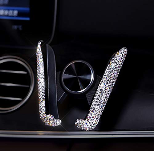 Bestbling Luxury Fashionable Convenient Bling Rhinestone Crystal Car Dash Air Vent Slip-On Adjustable Phone Holder for Easy View GPS Screen (Silver M Holder)