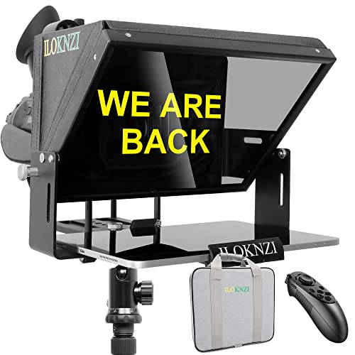 ILOKNZI 15 inch Liftable Teleprompter for All Tablets (12.9-inch Tablet), Remote Control and teleprompter app, 70/30 Beam Splitter Glass, Aluminum Body and a Packbag, Make Videos/Speech