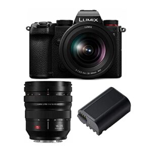 panasonic lumix s5 4k mirrorless full-frame l-mount camera with 20-60mm lens and 16-35mm f/4 wide zoom lens and dmw-blk22 battery bundle (3 items)