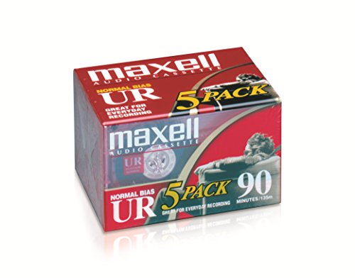 Maxell UR 90 Normal Bias Blank Audio Recording Cassette Tape, Low Noise, 90 Minute Recording Time, 5 Pack & 190319 Stereo Headphone, Black (Packaging May Vary)