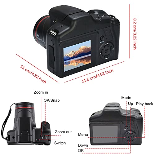 Peahog Digital Camera, 1080p Anti-Shake SLR Camera Time-Lapse Shooting, 2.4 Inch Tft LCD Screen 1080p 16x Zoom Anti-Shake, Anti-Shake Camera for Beginners (Black)