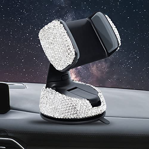 LOVYNO Bling Car Phone Holder,Bling Crystal Car Phone Mount , with One More Air Vent Base, Universal Cell Phone Holder for Dashboard,Windshield and Air Vent (White)