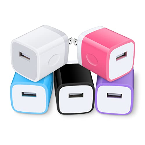 iPhone Wall Charging Block, 5Pack Single Port USB Wall Plug Charger Block Charging Adapter Power Brick Charger Box Head Compatible iPhone 11 6s/5 Samsung Galaxy A13 A53 A12 A11 A32 S20 S21 S10e Moto