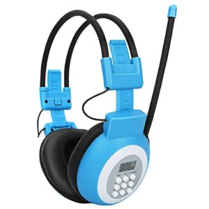 portable digital personal fm radio headphones ear muffs with antenna, 2 aa batteries powered lcd display wireless headset with build in radio for walking, jogging and daily works