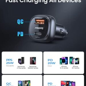 66W USB C Car Charger-AINOPE [PD 36W+QC 30W] [All Metal] QC 3.0 Dual Port iPhone Car Charger Type C Car Adapter Fast Charger for iPhone 14 13 12 Pro, Samsung S22 S21 iPad MacBook Pro Air Laptop