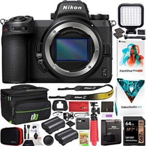 nikon z7ii mirrorless camera body fx-format full-frame 4k uhd video 1653 bundle with deco gear travel bag case + extra battery + photography led + photo video editing software kit & accessories