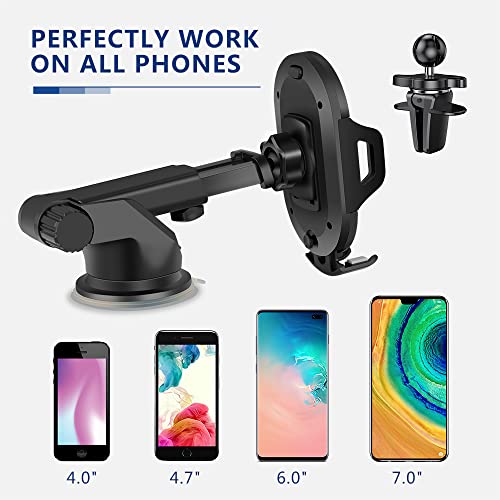 Cell Phone Holder for Car Phone Mount with Suction Cup x-auto 2-in-1,Ultra Stable Phone Stand Strong Grip Dashboard Windshield Air Vent,Upgraded Handsfree Universal,Compatible with All Smartphone