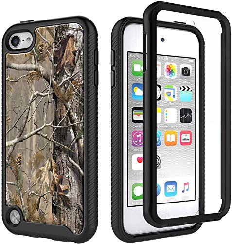 E-Began Case with Built-in Screen Protector for iPod Touch 7, iPod Touch 5/6, Full-Body Protective Shockproof Rugged Black Bumper Cover Durable Case for iPod Touch 7th/6th/5th Generation -Camo