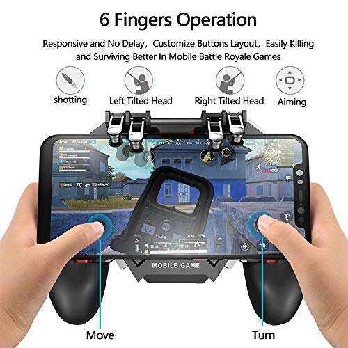 PUBG Mobile Controller with Phone Cooler and 4000mAh Power Bank for PUBG/Fortnite/Call of Duty, 4 Triggers PUBG Game L2R2 Controller Joystick with cooling fan for 4.7-6.5" Android Phones and iPhone