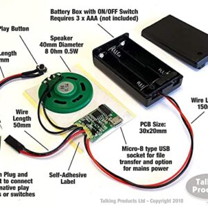 Talking Products, MP3 Sound Chip Module, 4MB Memory, with AAA Battery Box. Create Your own Personalised Musical Model or Gift (Push Button)