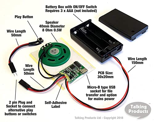 Talking Products, MP3 Sound Chip Module, 4MB Memory, with AAA Battery Box. Create Your own Personalised Musical Model or Gift (Push Button)