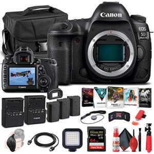 canon eos 5d mark iv dslr camera (body only) (1483c002), 64gb memory card, case, corel photo software, 2 x lpe6 battery, charger, card reader, led light, hdmi cable + more (renewed)