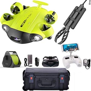 qysea fifish v6s underwater drone – robotic arm claw + vr box + 100m cable + spool + 64g sdcard + industrial case bundle